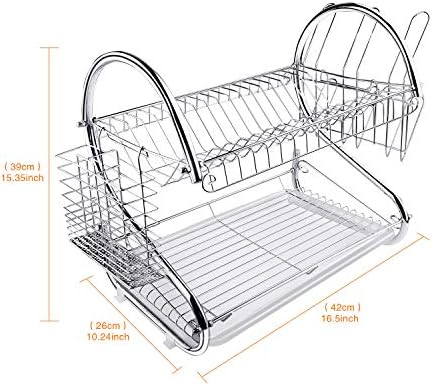 ASUNCELL Dish Rack 2 Tier Dish Drainer Board Draining Rack Cup Bowl Holder Chopsticks Rack Cutting Board Holder
