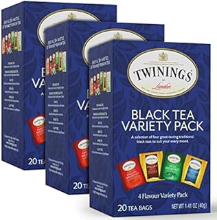 Twinings Tea, Black Tea Sampler Variety Pack with Four Flavors; Earl Grey Tea, English Breakfast Tea, Lady Grey Tea & Irish Breakfast Tea, 20 Tea Bags (Pack of 3)