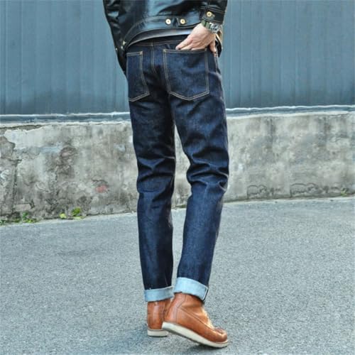 Men’S Vintage Slim Fit Selvedge Denim Full Length Jeans Zipper Fly Heavyweight Casual Wear Pants4