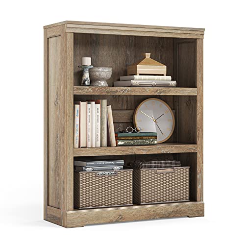 Linsy Home 3-Tier Bookcase Display Storage Shelves Farmhouse Bookshelf For Home Office, Living Room, Bed Room - Light Brown #TOP9