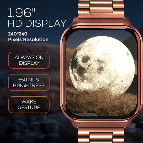 Image of PunnkFunnk NeoLux 1.96 inch HD Display Smartwatch for Men & Women 2025 with 110+ Sports Modes, Heart Rate, Sleep Monitor, IP68 Waterproof, Answer /Make Calls for Android & iOS(Metal Gold)