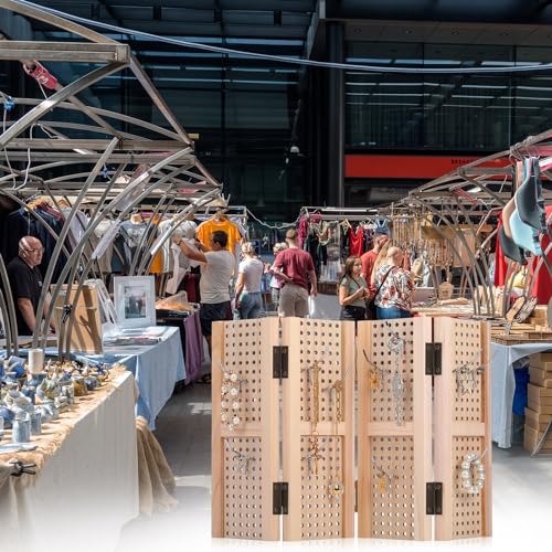 GlikCeil Pegboard Display Stand with 20 Peg Hooks for Retail Craft Shows 4 Panel Wooden Pegboard Display Stand Earring Jewelry Keychain Display Racks Vendors Events Selling Store Supplies - Thumbnail 5