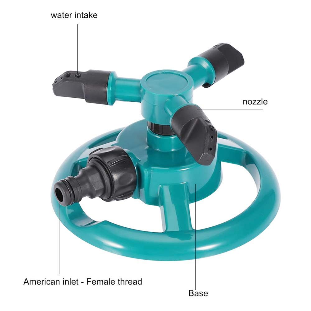 Gartensprinkler mit 3-Arm-Düsen Automatisch um 360 Grad drehbarer Rasensprenger Gartenbewässerungswerkzeuge Große Flächenabdeckung Wassersprinkler (Color : Green)