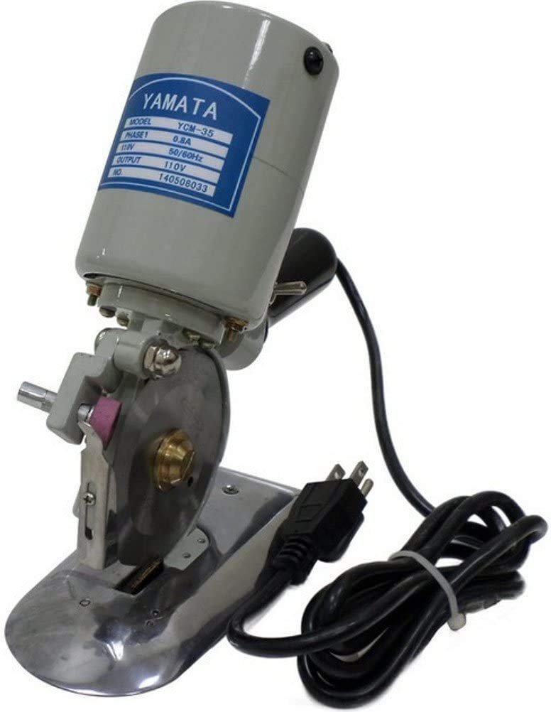 Yamata YCM-35 Standup Rotary Cutter with 3.5" Circular Knife; Suitable for Mass Trimming Cotton, Woollen, Linen Leather and Chemical Fibre Goods, etc.; Cuts Up to 10 Layers; Light And Compact