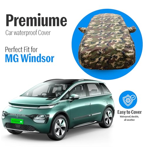 Image of MG Windsor Waterproof Car Cover - Jungle Print 4x4 American Matty, All-Weather Protection, Triple-Stitched, Windproof with Buckle Belt, Dustproof & Scratchproof, UV Resistant (MG Windsor) Gold