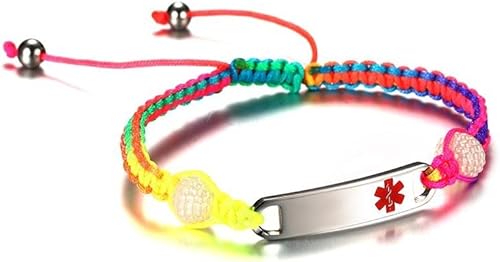 Miniatura 3 de VNOX Pulsera de identificación de alerta médica ajustable hecha a mano con grabado personalizado para adultos y niños, 5.9-9 pulgadas