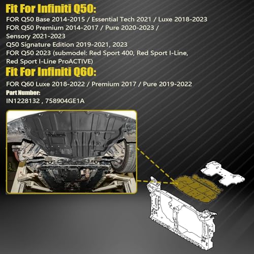 Image of Front Engine Splash Shield Cover, Compatible with Infiniti Q50 2014-2023, Q60 2017-2022, 3.0L / 3.7L V6, Replace# IN1228132 758904GE1A