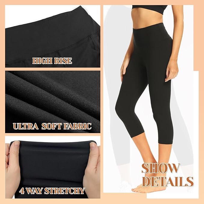 TNNZEET 7 Pack Leggings for Women - High Waisted Yoga Pants with Pockets Black Leggings Women Full Length & Capri