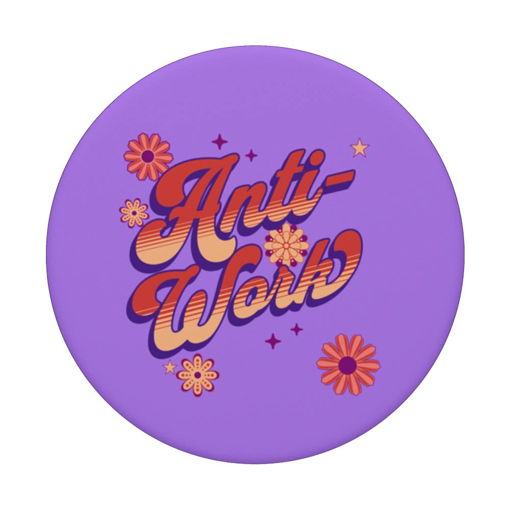 Antiwork Ethic In 1970s Style Love Leisure And Lazy Living PopSockets Swappable PopGrip, Black - Image 3