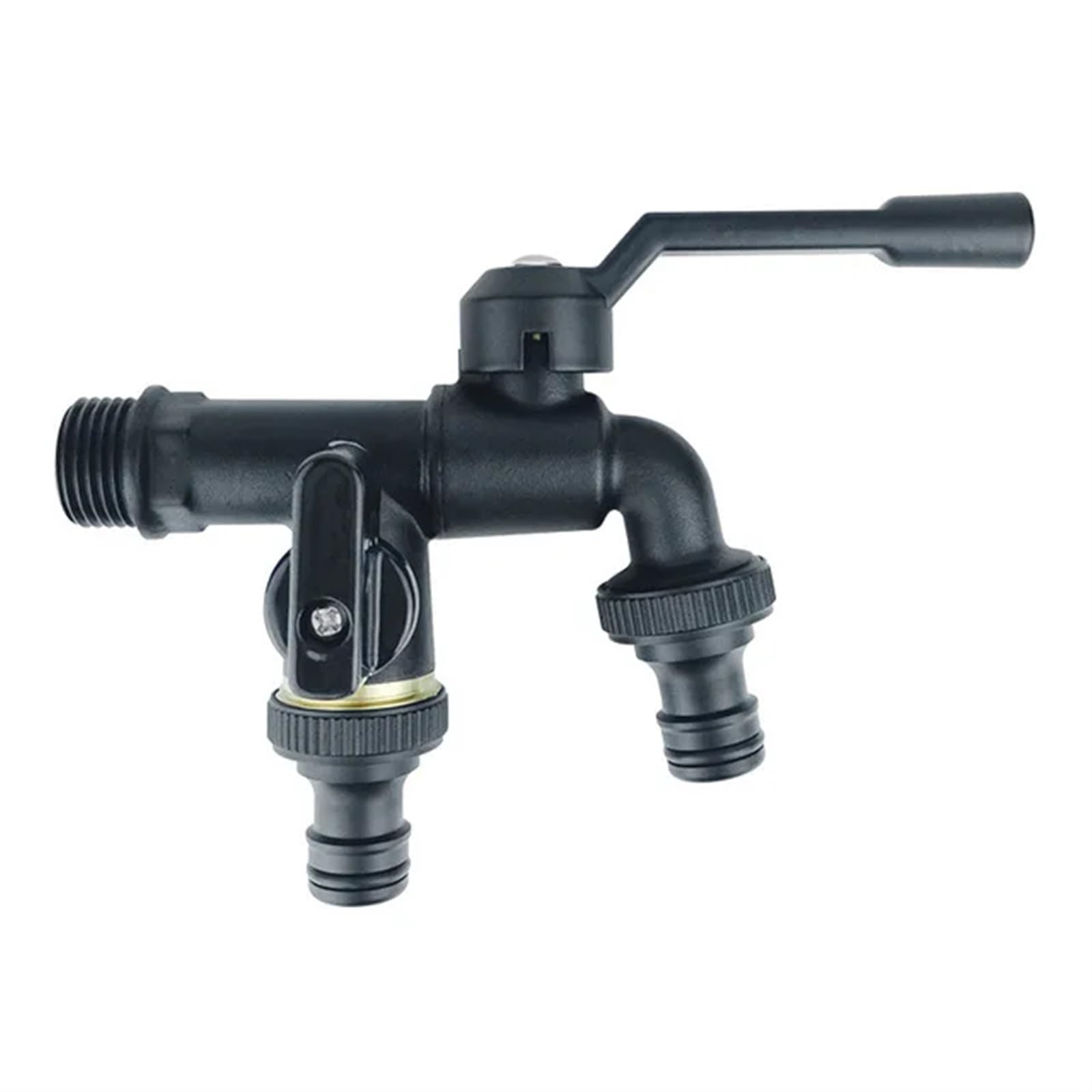 Trryuip Dn15 Double Outlet-1 Outside Tap Black Brass Garden Hose Faucet Outdoor Anti-Freeze Bibcocks With Dual Outlet For Washing Machine 1/2 Inch(Dn15 Double Outlet-1)
