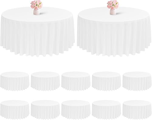 Paquete de 12 manteles redondos blancos de poliéster de 108 pulgadas, tela lavable, resistente a las manchas y a las arrugas, ropa de mesa redonda