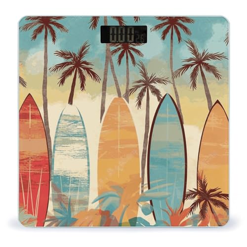 Báscula digital de baño Surfboard Palm Tree con vidrio templado miniatura 1