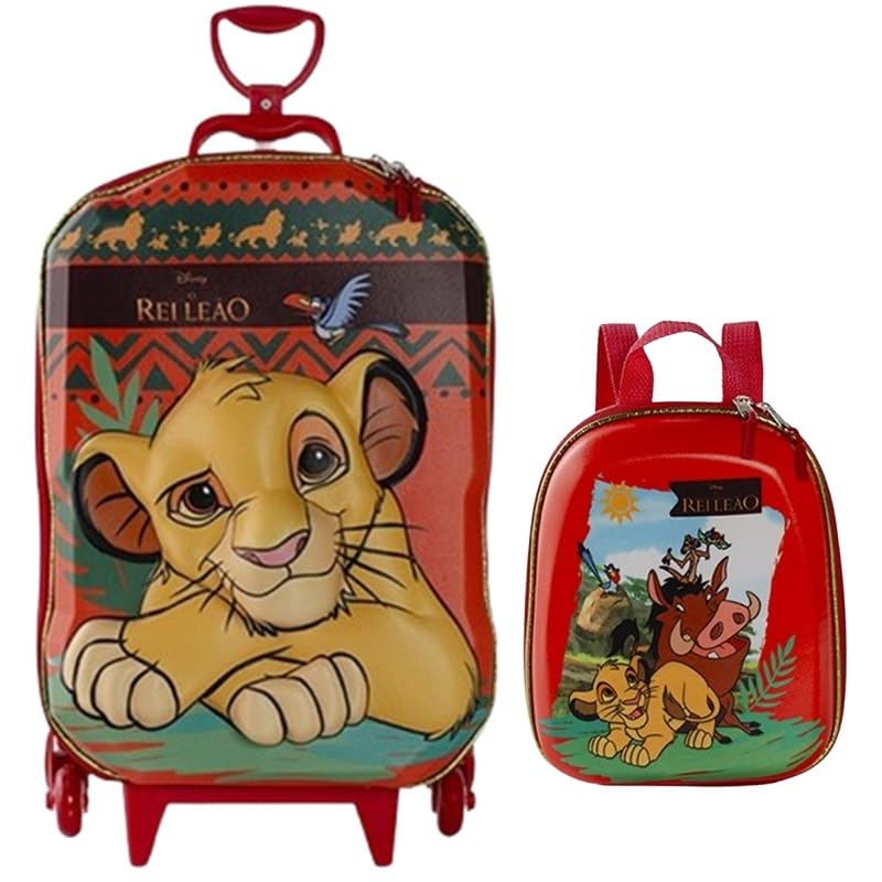 KIT MOCHILA DE RODAS + MOCHILA DE COSTAS REI LEÃO