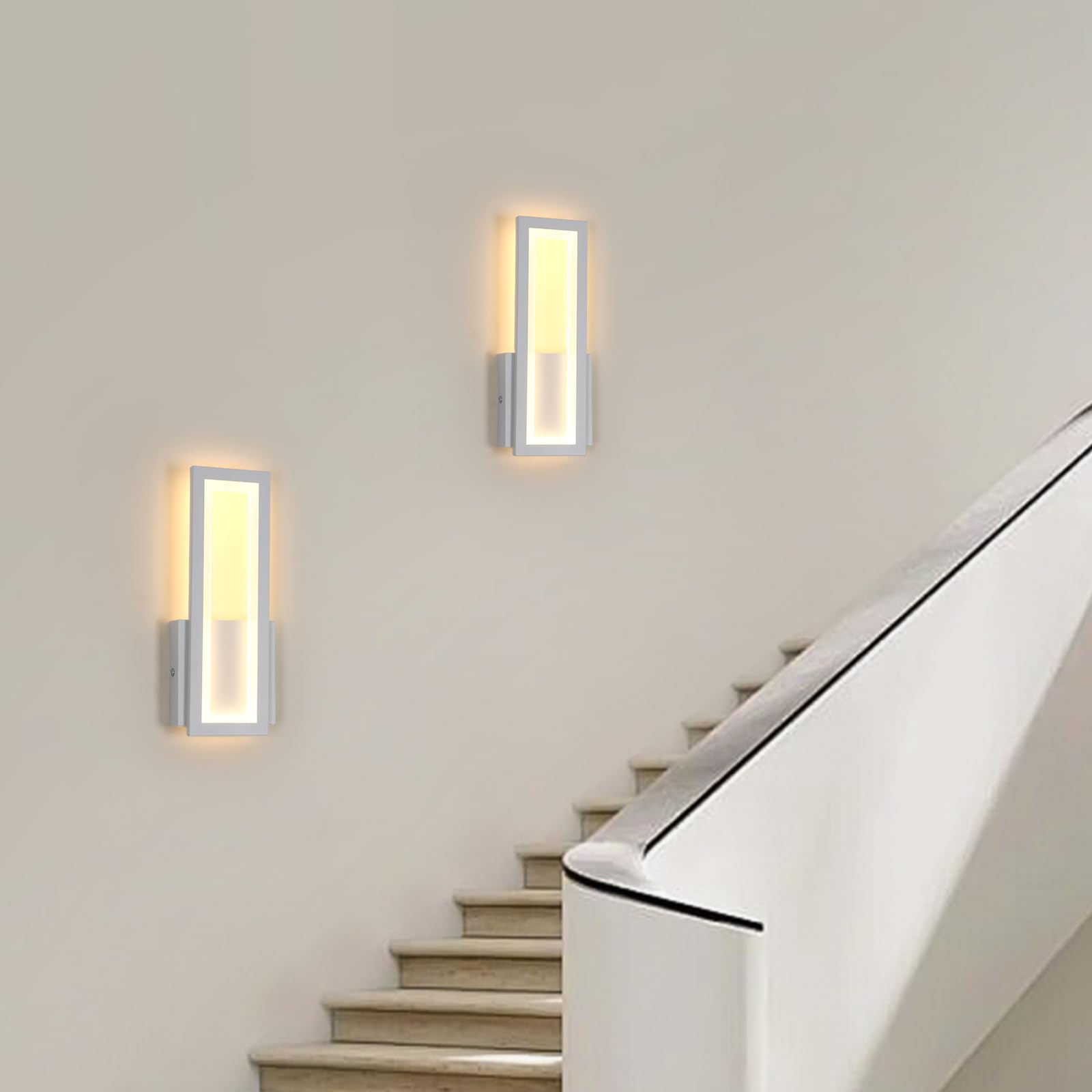 Osairous Applique da Parete Interno, 2 Pezzi 16W 1800LM 3000K Bianco 32CM | Lampada da Parete Moderno in Acrilico, Lampada a Muro Bianco Camera da Letto per Soggiorno Corridoio Studio Balcone