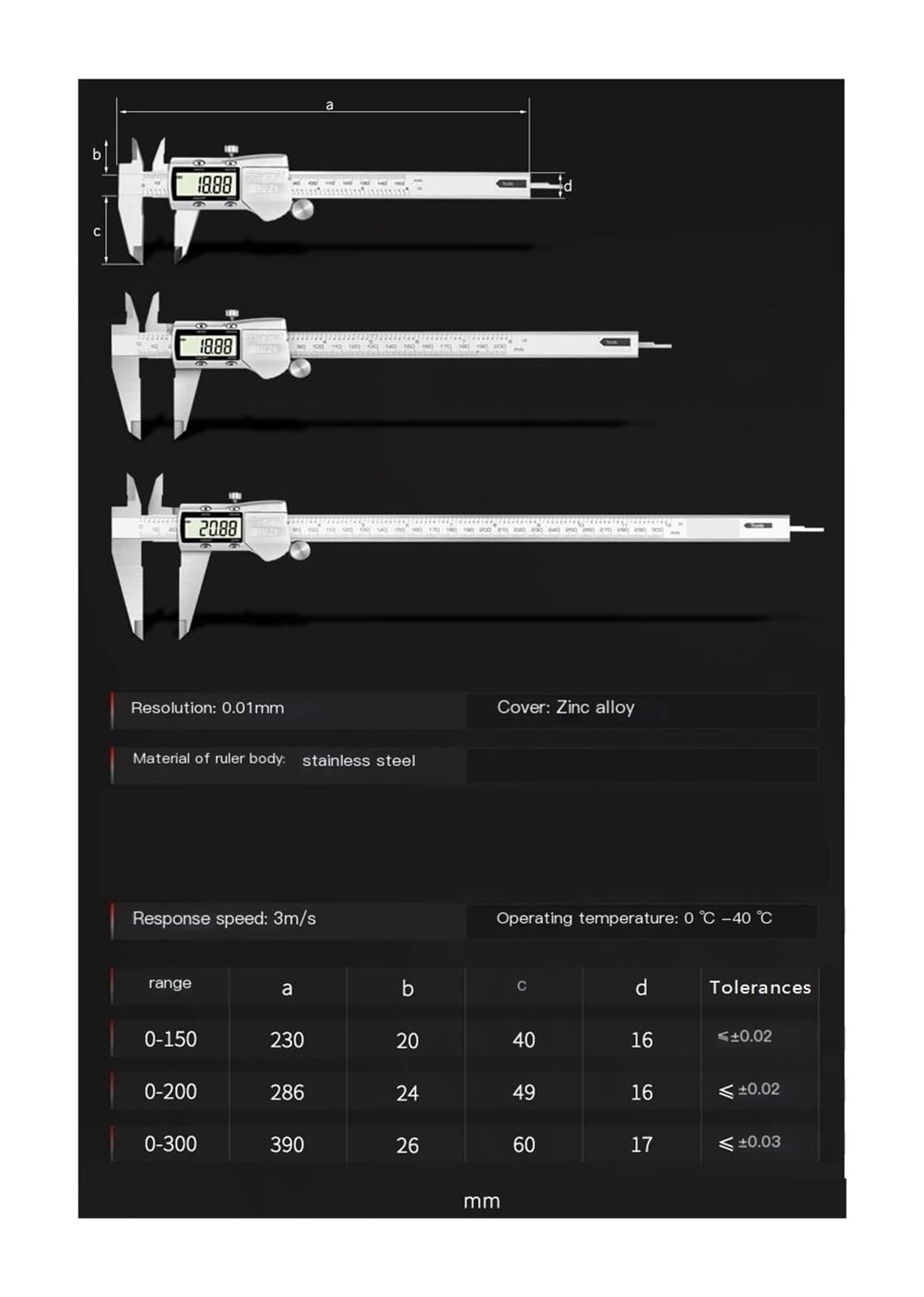 Suwmiarka elektroniczna ze stali nierdzewnej 150/200/300 mm (0-150 mm)