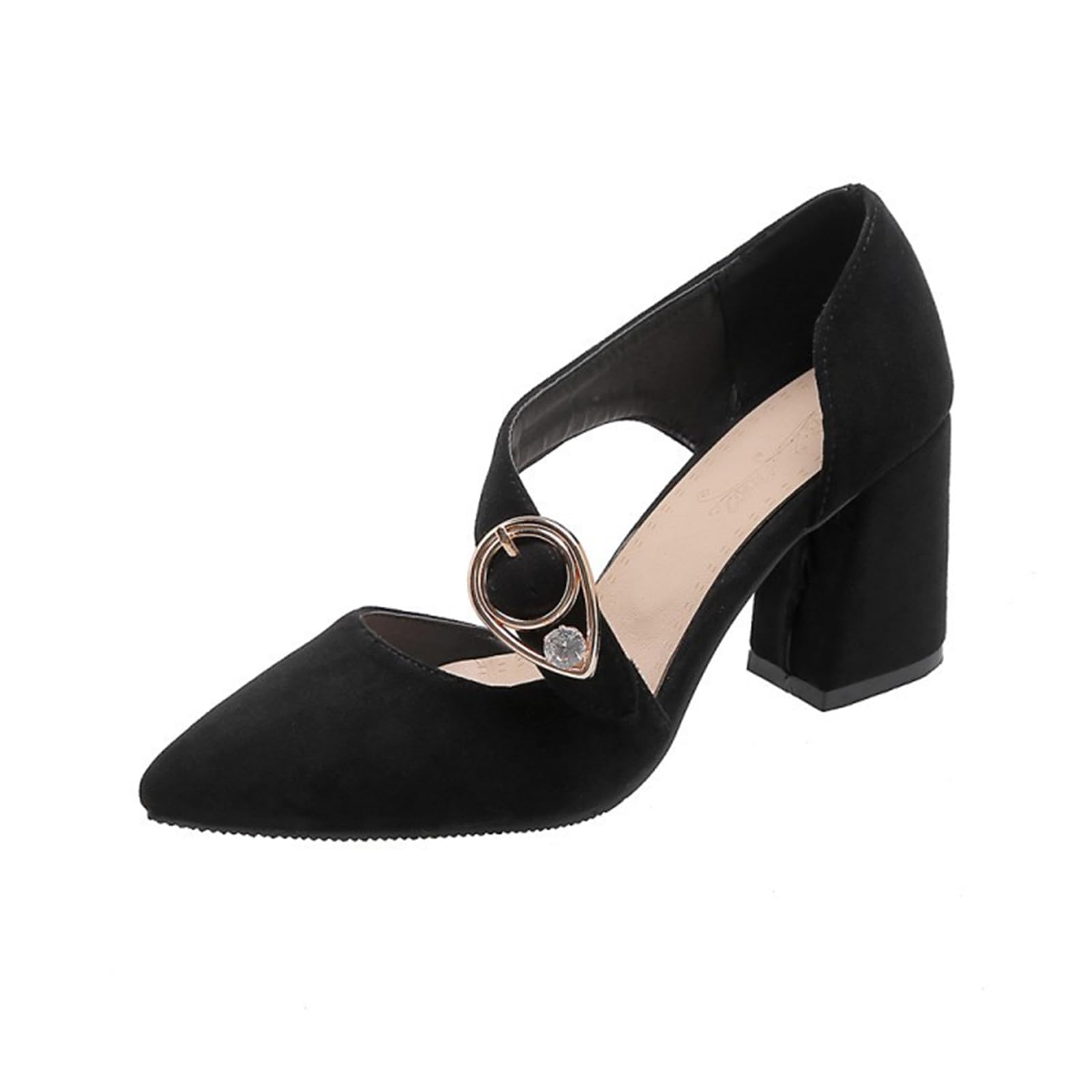 7.5CM Suede Donna Shallow Thick Heel Pointed Ankle Strap Instep Strap Party Scarpe da Sposa