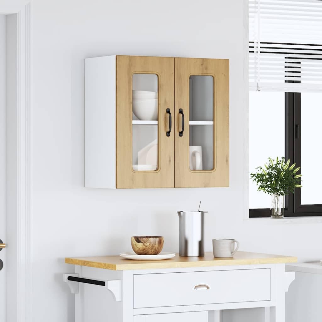 Kalmar Küchen-Hängeschrank, Artisan-Eiche Holzwerkstoff, 60x31x60 cm, mit Glastür, robuster Wandschrank für Küche, Speisekammer Lagerung, pflegeleicht