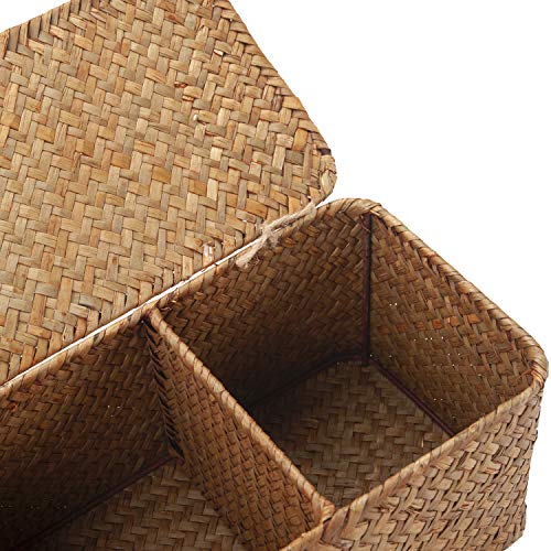 DOKOT Seagrass Woven Storage Basket with Lid, Rectangular Narrow Tampon Toilet Tank Organizer - Image 5