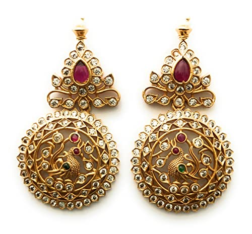 Image of Sasitrends Temple Wear Gold Plated AD Studded Choker Necklace With Earring Jewellery Set For Women & Girls
