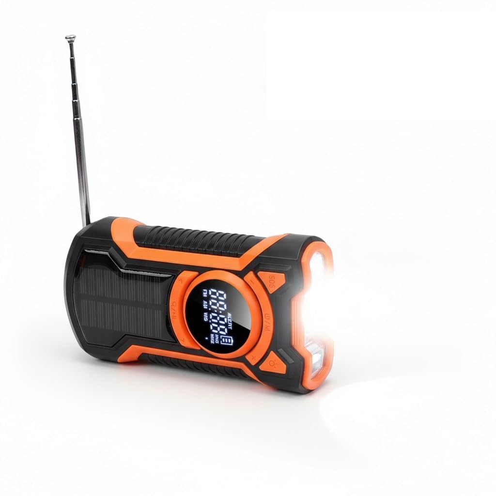 Radio de Emergencia 5000mAh Radio Meteorológica NOAA Am FM WB con Manivela Solar, Linterna LED SOS y Cargador de Teléfono, Radio Portátil a Prueba de Agua IPX5, Bluetooth 5.3 para