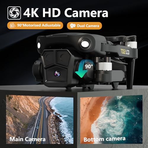 Toladrone Pliable Drone avec Camera, Drone 4K avec Transmission sur Écran LCD, Mode sans Tête, Réglage Électrique à 90°, Drones pour Débutants Quadricoptère RC pour Adultes, TD12LCD – Image 5