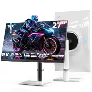 KTC 27" QHD Gaming Monitor, 2560x1440, 210Hz, 1ms GTG, Fast IPS, Adaptive Sync, Weiße PC Bildschirm, HDR400 131% sRGB, Blaulicht Reduktion, Eingebaute Lautsprecher, VESA 100x100, DP1.4/HDMI 2.0, H27T6
