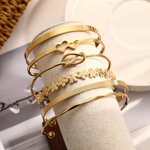 Image of IF ME Gold Bangle Bracelets for Women, Indian Bangles Stackable Set, Multi Layer Textured 18K Gold Plated Chunky Bracelets Boho Jewelrys Set