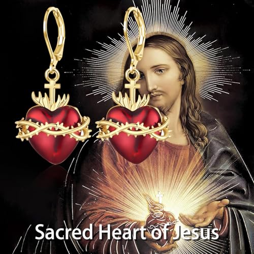 Sacred Heart Earrings Sacred Heart of Jesus Dangle Drop Earring Jewelry for Women4