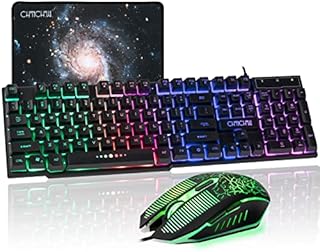 Gaming LED Backlit Keyboard and Mouse Combo CHONCHOW USB Wired Rainbow Key Board Mice Set Mechanical Feeling Compatible with PS4 PC Windows Mac Black