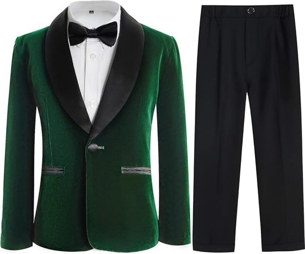 Smokinganzug für Jungen, 3-teilig, Fleece-Blazer, Kinder, formell, schmale Passform, Samt, Anzug-Set für Hochzeit, Abschlussball, Party
