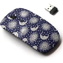2.4G Wireless Mouse with Cute Pattern Design for All Laptops and Desktops with Nano Receiver - Sun Moon Vintage