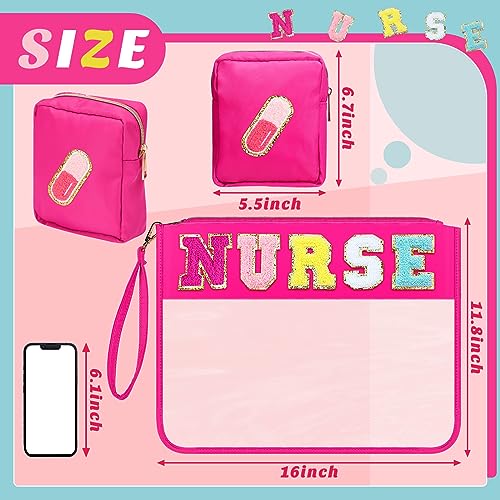 Hillban 2 Pcs Nurse Week Gift Makeup Cosmetic Bag Nurse Appreciation Clear Chenille Letter Bag Toiletry Zipper Pouch Waterproof Travel Purse Survival Kit Medical Accessories