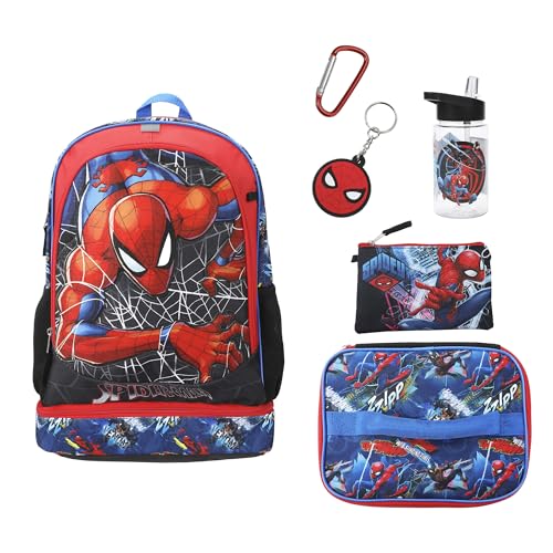 BIOWORLD Boys Spider-Man Integrated Backpack Set. Includes Backpack, Non-Insulated Lunch Kit Case (Little Kid-Big Kid) Red One Size