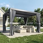 MELLCOM Louvered Pergola 3x3.6m, Aluminum Pergola with Adjustable Louvered Roofs, Outdoor Gazebo with Waterproof Curtains and Nets, Black
