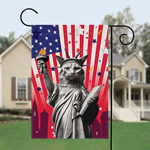 Cat Independence Day Decorations 12X18 Inch Statue Of Liberty Garden Flags 4Th Of July Banner Yard Flag Patriotic Flag For Outdoor Double Sided American Flag Wall Decor #TOP4