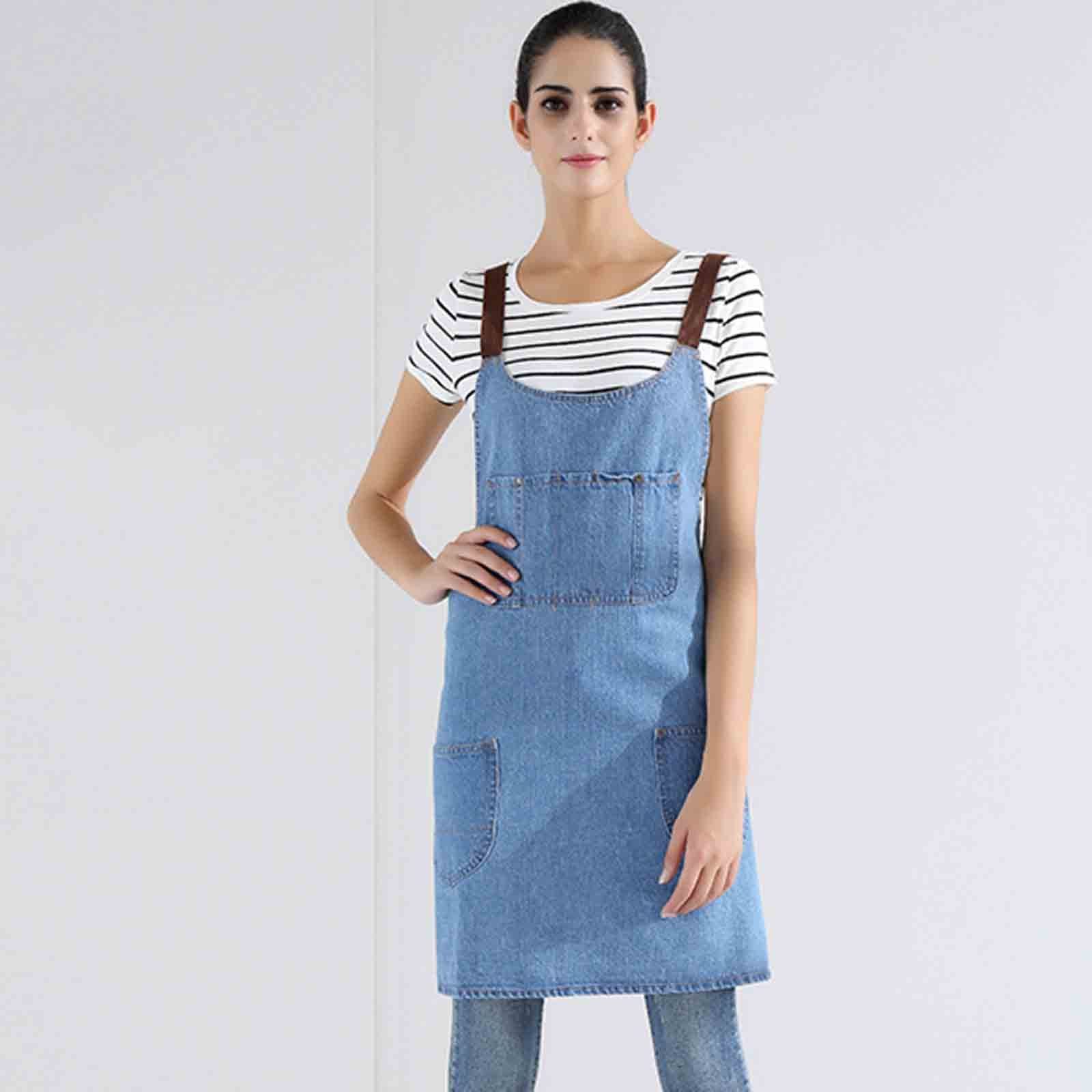 SHAUNI Delantal de barberología para hombre, delantal de chef, espalda cruzada, con bolsillos para chefs y camareros