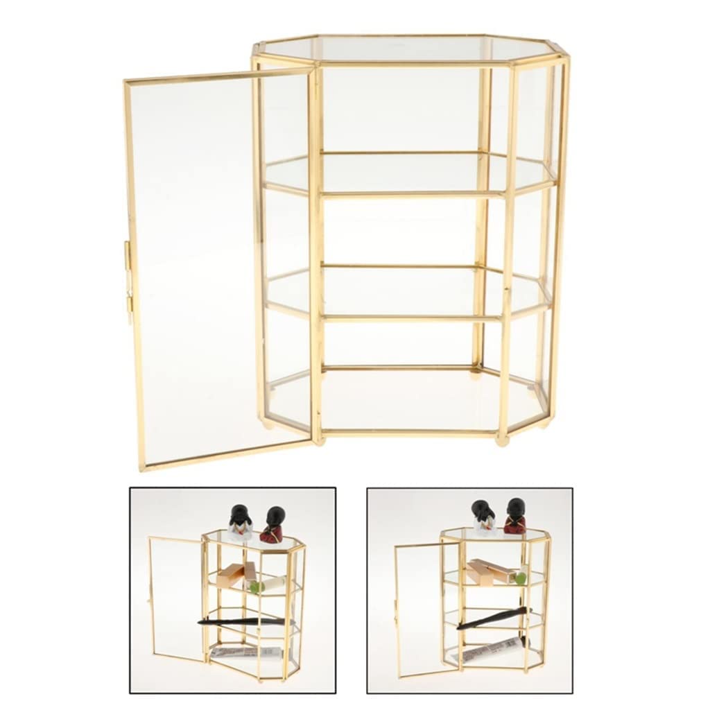 zalati Pudełko na biżuterię 3-poziomowy szklany organizer do makijażu do przechowywania wielofunkcyjna gablota do dekoracji toaletki - 21,5 x 16,5 x 10 cm