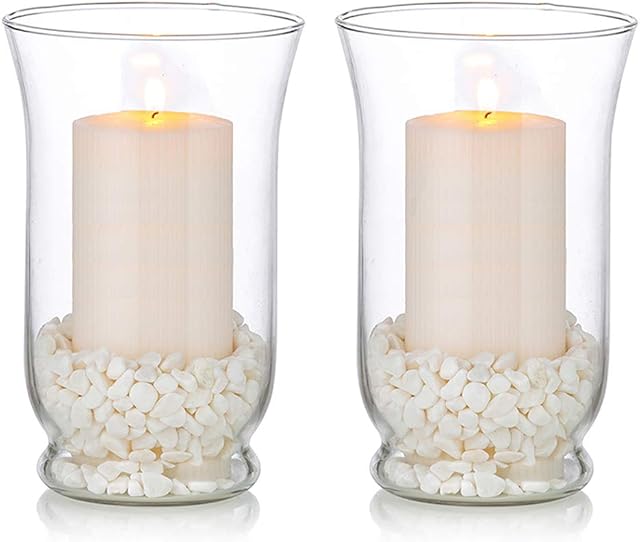 Glass Pillar Candle Holders 2 Pcs Hurricane Candle Holder for Ø 80 x 150mm Candles, Christmas Halloween Centerpieces Storm Vase Wedding Table Centrepiece Dining Room Decor