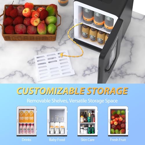 Image of Mini Fridge for Bedroom, 15L Small Fridge for Car, Office Desk & Dorm Room, 110V AC /DC Portable Thermoelectric Cooler & Warmer for Skincare, Food, Drinks, Black