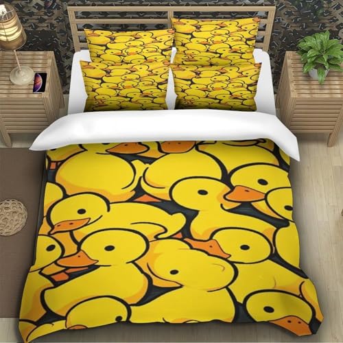 Housse de couette canetons infroissable avec fermeture éclair pour lit simple 135x200