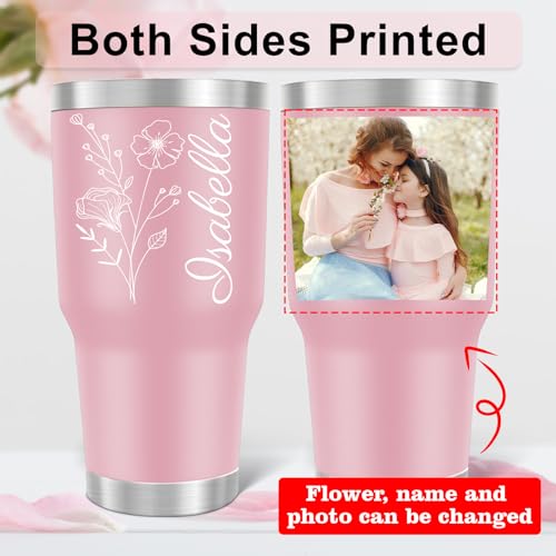 Image of Personalized 30 oz Tumblers with Names, Customized Birth Flower Insulated Tumbler with lid and Straw, Personalized Birthday Gifts for Women Best Friend, Custom Coffee Mug