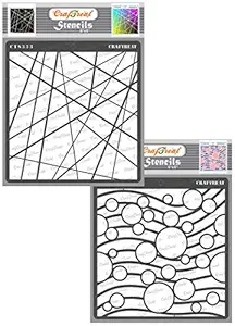 Stencils Combo Pack - Asymmetrical Lines and Circles on Waves Stencil (2 Pcs) - Size: 6X6 Inches - Geometric Circle Stencil - Geometric Wall Stencil -Geometric Stencils for Craft and Art