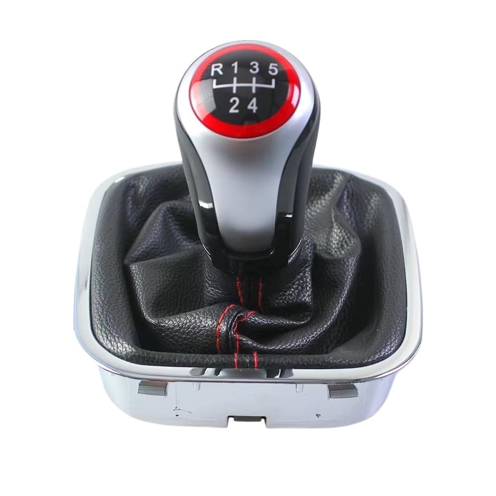 Srvsqtptvk 5 Speed Car Shift Knob Manual 5/6 Speed Gear Shift Knob 12Mm Pu Gaiter Boot For Vw For Polo 6R 6C 2011-2019 Hatchback Sedan(5 Speed)