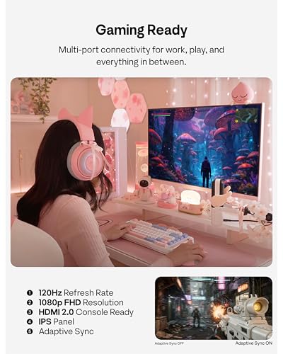 Image of Pixio PX246 Wave Pink 24 inch 120Hz 1080p IPS Panel Adaptive Sync Gaming Monitor with Pink HDMI 2.1 Cable Ultra Certified Ultra High Speed 10FT 8K 60Hz 4K 120Hz Nylon Braided