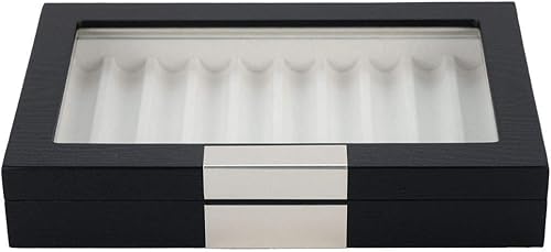 TIMELYBUYS Caja organizadora grande de 10 piezas de madera de ébano negro con vitrina de cristal y vitrina de vidrio para ventana