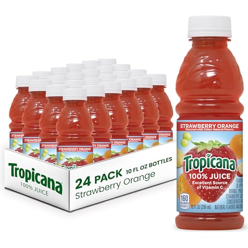 Image of Tropicana 100% Orange Strawberry Juice,�Single Serve, 10 Fl Oz Bottles (Pack of 24) - Real Fruit Juice, Vitamin C, B & E Rich, No Added Sugars, No Artificial Flavors