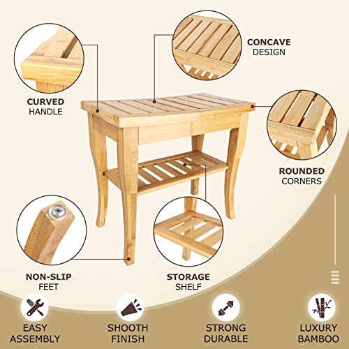 20" Teak Shower Bench, Teak Shower Stool With Storage Shelf,Waterproof Shower Chair For Bathroom,Home Care Teak Shower Seat Bench,Portable Wooden Spa Bath Seat,Shower Bench For Elderly #TOP3
