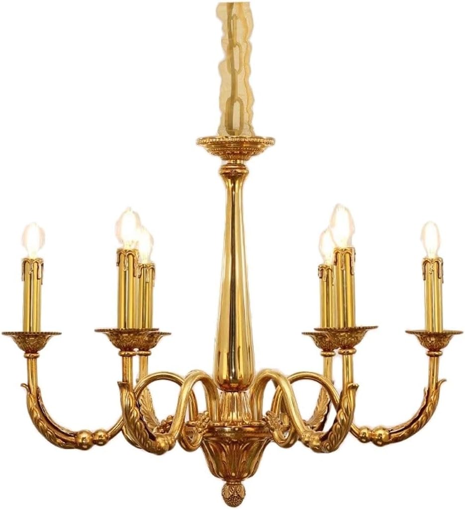 French All Copper Chandelier, 6-Head Candle Chandelier, Living Room, Bedroom, Dining Room, European and American Minimalist Villa Lig, Retro Lig