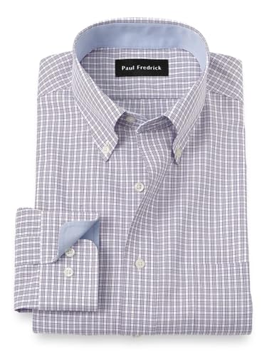 Paul Fredrick Men's Slim Fit Non-Iron Cotton Plaid Dress Shirt