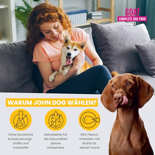 JOHN DOG Hundenassfutter Pure Black Ziege - Premium Getreidefreies Hundefutter mit 96% Fleisch - Monoprotein Nassfutter für ausgewachsene Hunde 6 x 400g